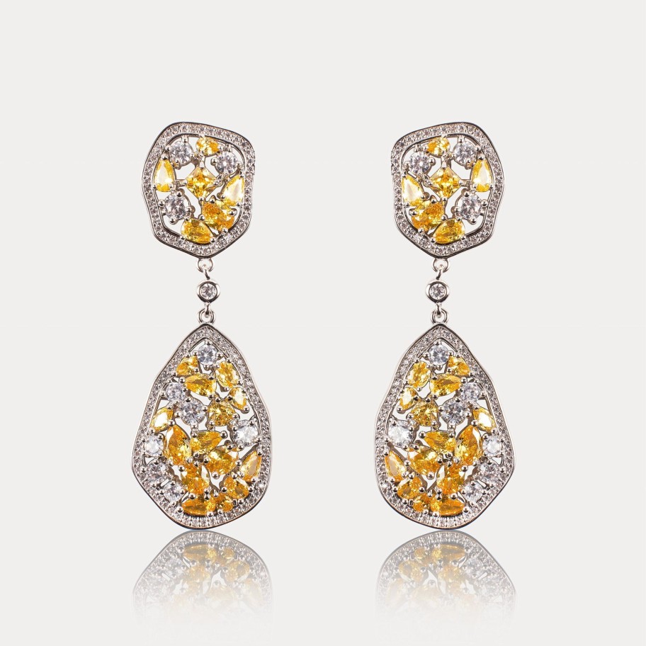 Women E L A London | Oval Round Yellow Cut Out Drop Earrings