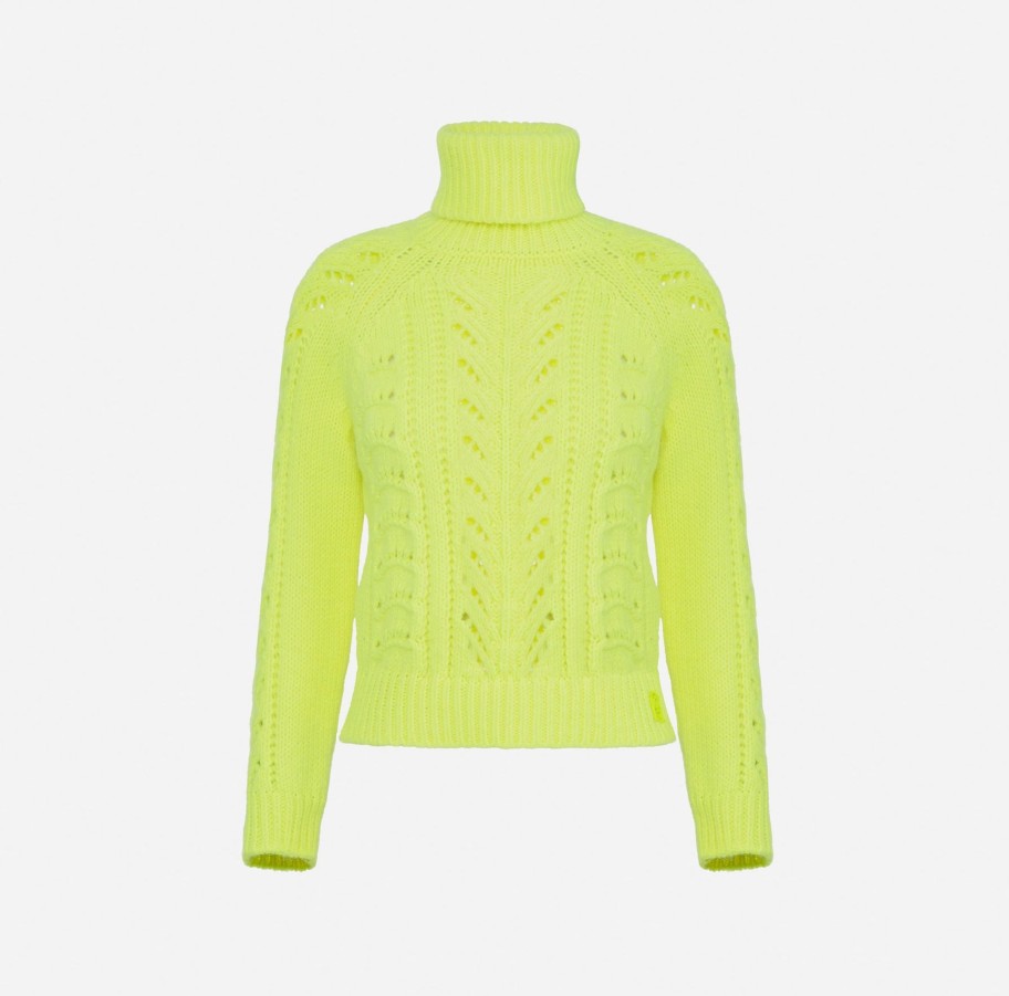 Women Elisabetta Franchi Knitwear | Alpaca-Blend Roll Neck Neon Jumper Neon Lemon