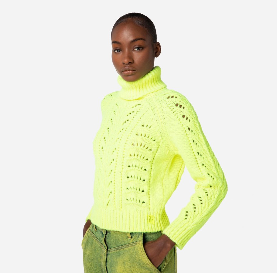 Women Elisabetta Franchi Knitwear | Alpaca-Blend Roll Neck Neon Jumper Neon Lemon