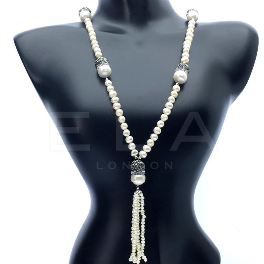 Women E L A London | Pearl Necklace With Crystals