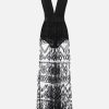 Women Elisabetta Franchi Dresses | Red Carpet Dress In Black With Rhombus Embroidery Skirt