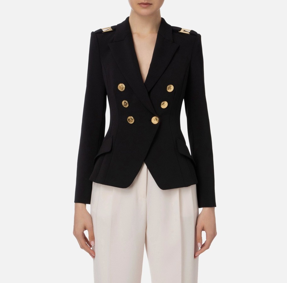 Women Elisabetta Franchi Jackets | Double-Breasted Crepe Jacket