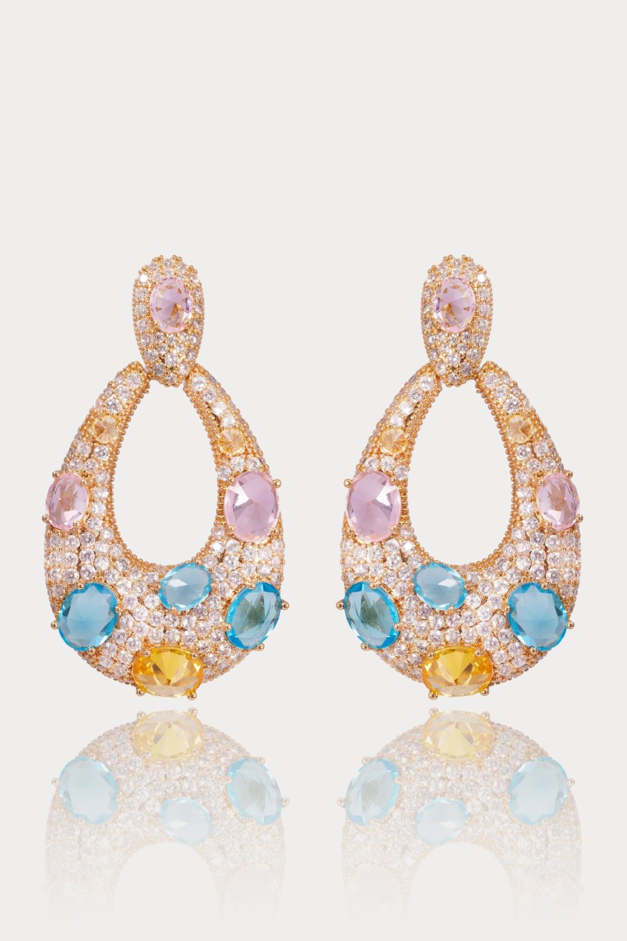 Women E L A London | Oval Pink Blue Multi Earrings