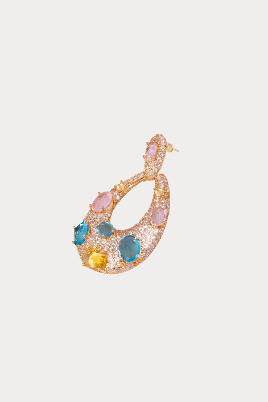 Women E L A London | Oval Pink Blue Multi Earrings