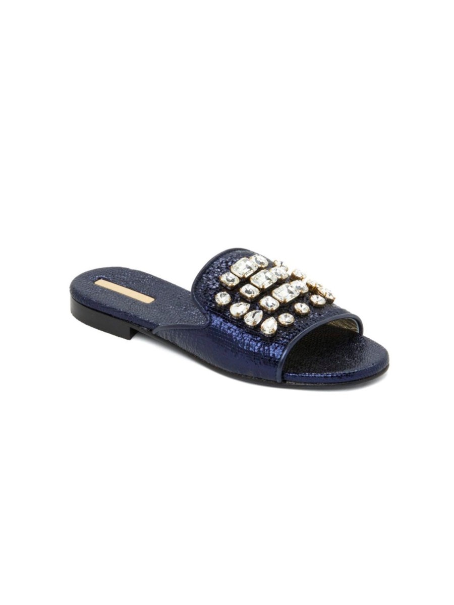 Women Emanuela Caruso Flip Flops & Slides | Diamante Blue Marine Sandals