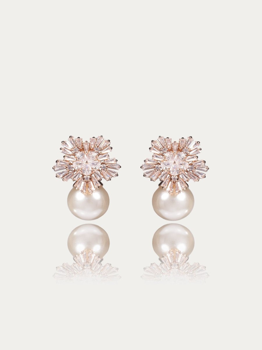 Women E L A London | New Star Rose Pearl Ball Earrings (Larger Size)