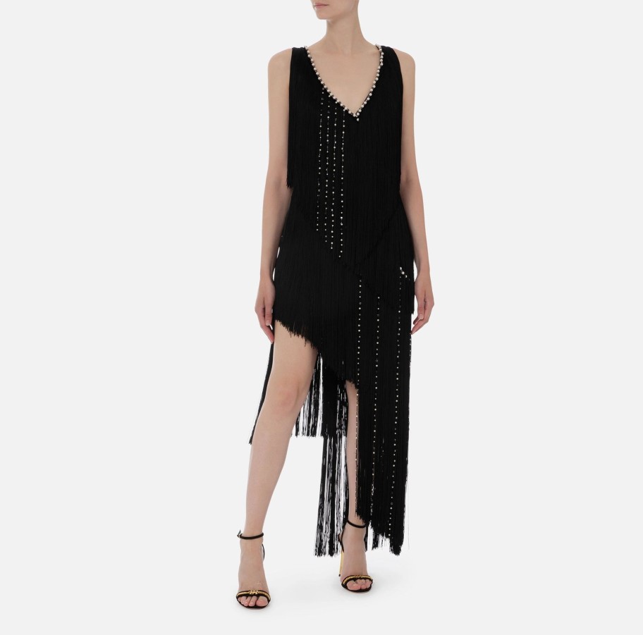 Women Elisabetta Franchi Dresses | Crepe Dress With Fringes