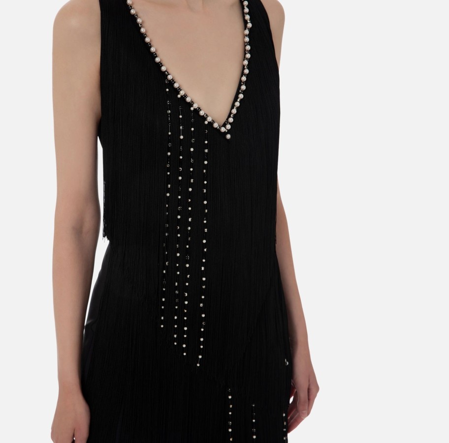 Women Elisabetta Franchi Dresses | Crepe Dress With Fringes