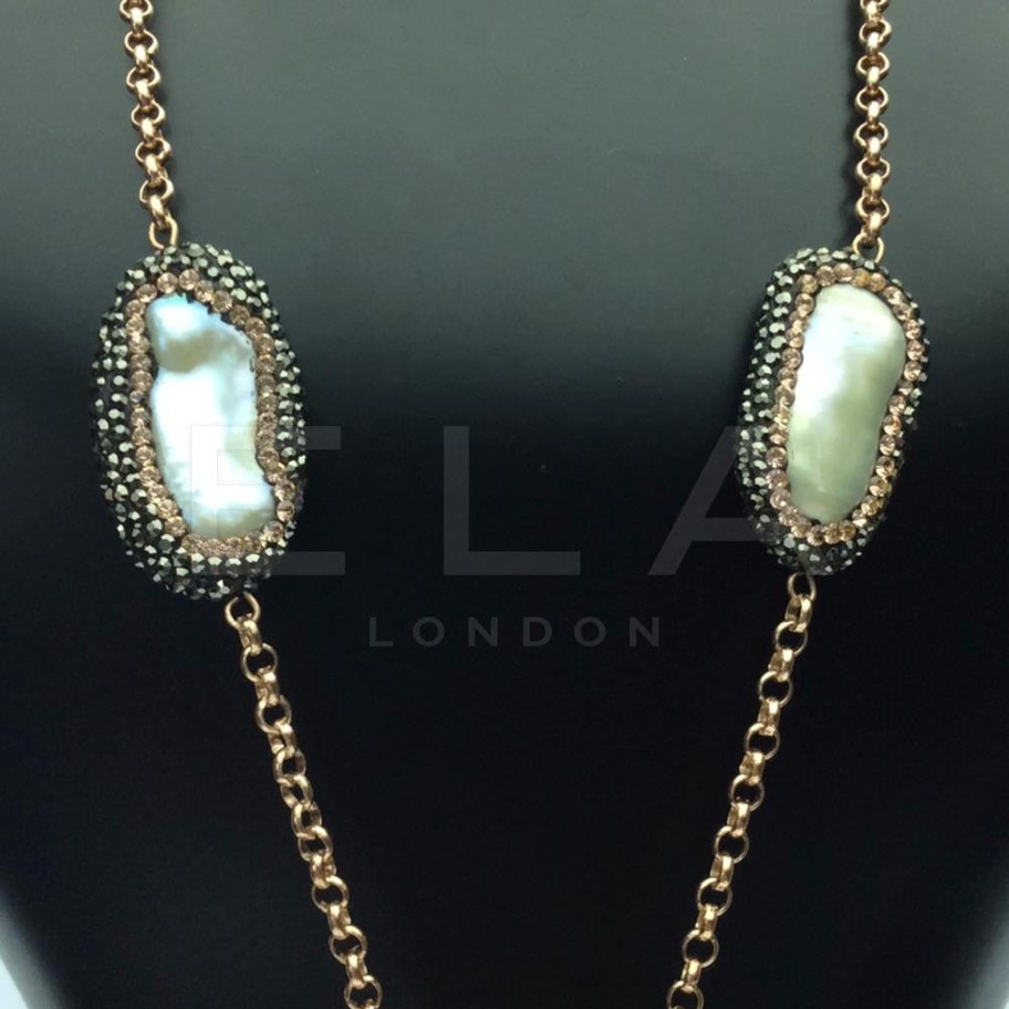 Women E L A London | Sterling Silver Gemstone Necklace With Pearl - Pink