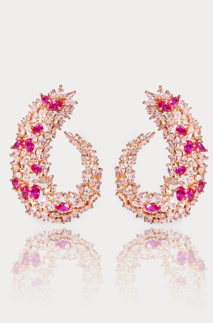 Women E L A London | Red And Pink Half Circle Earrings