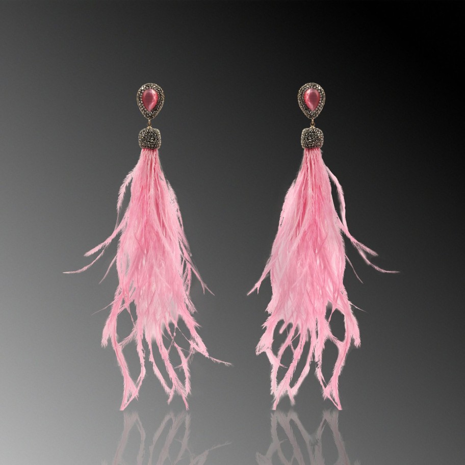 Women E L A London | Pink Feather Earrings