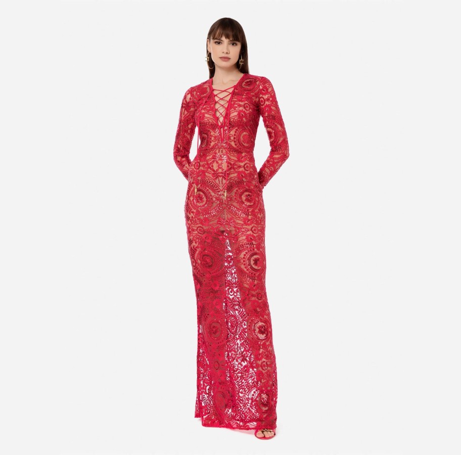 Women Elisabetta Franchi Dresses | Red Carpet Lace Dress With Sequins