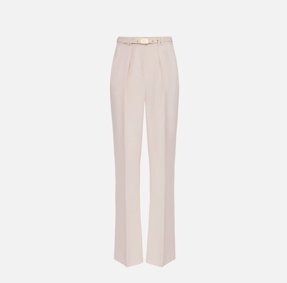 Women Elisabetta Franchi Pants | Womens Ivory Pants With Belt