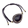 Women E L A London | Black Onyx Macrame String Bracelet With Swarovski Crystals