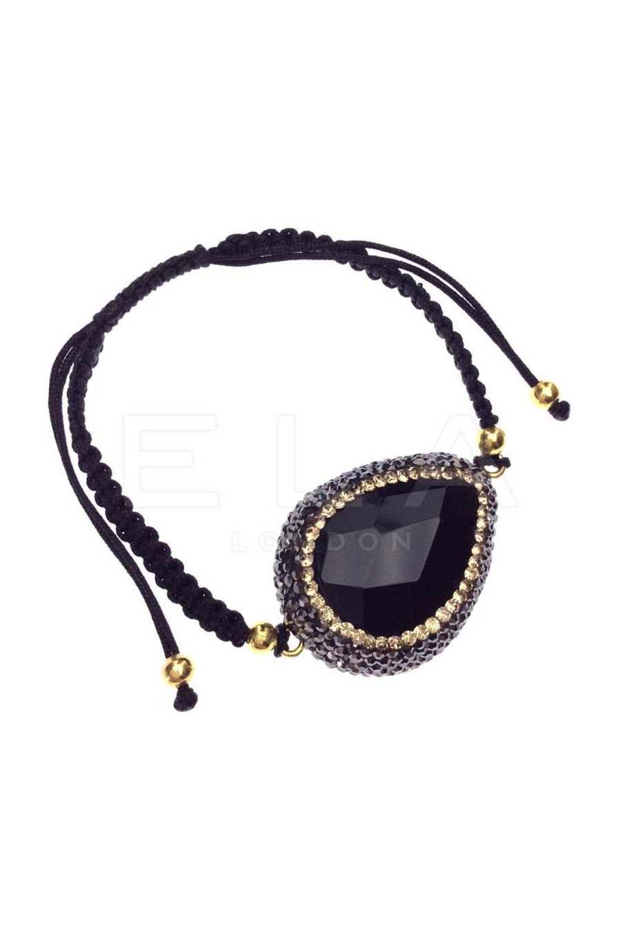 Women E L A London | Black Onyx Macrame String Bracelet With Swarovski Crystals