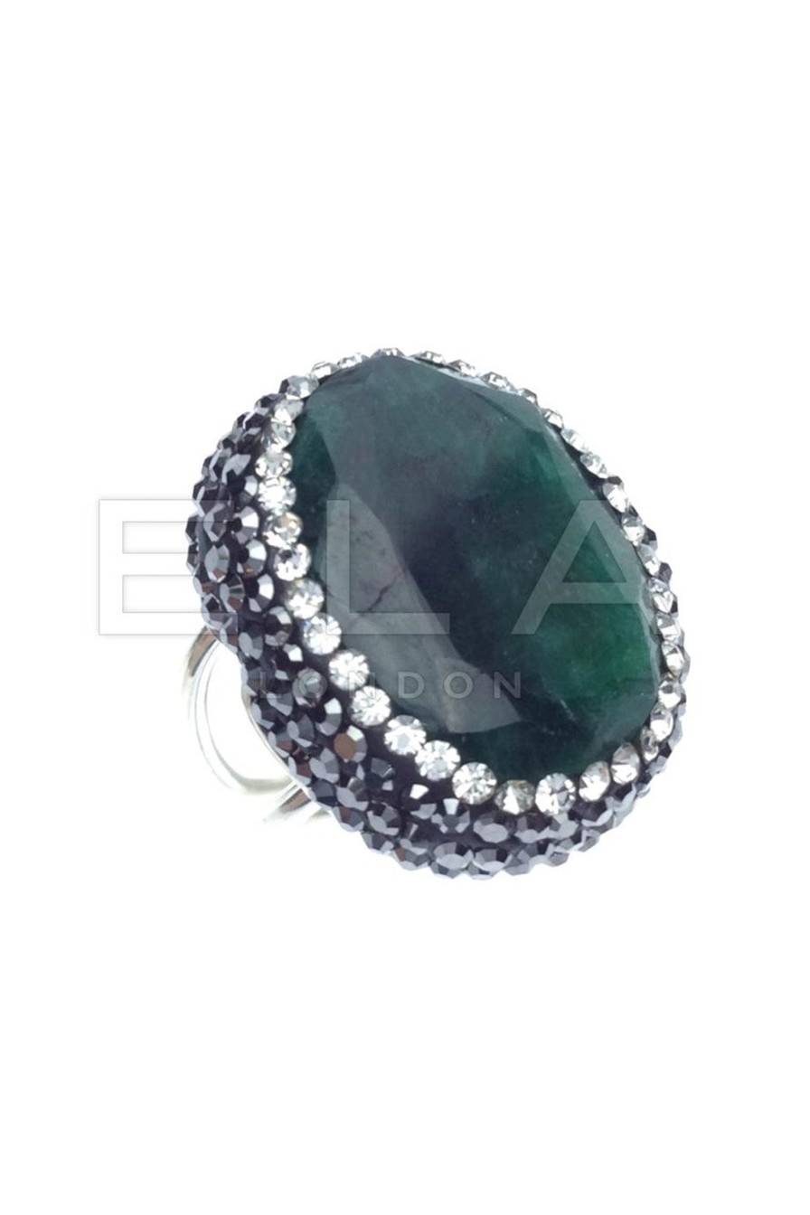 Women E L A London | Sterling Silver Gemstone Ring With Swarovski Crystals - Emerald Green