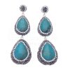 Women E L A London | Handmade Sterling Silver Double Drop Gemstone Earrings - Turquoise