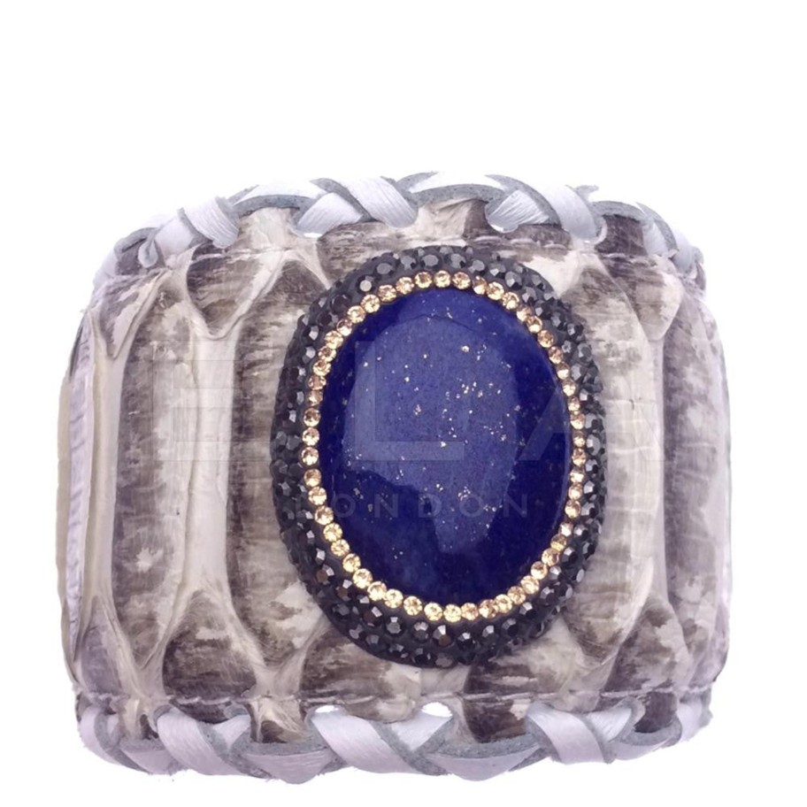 Women E L A London | Handmade Leather Cuff Bracelet With Lapis Lazuli