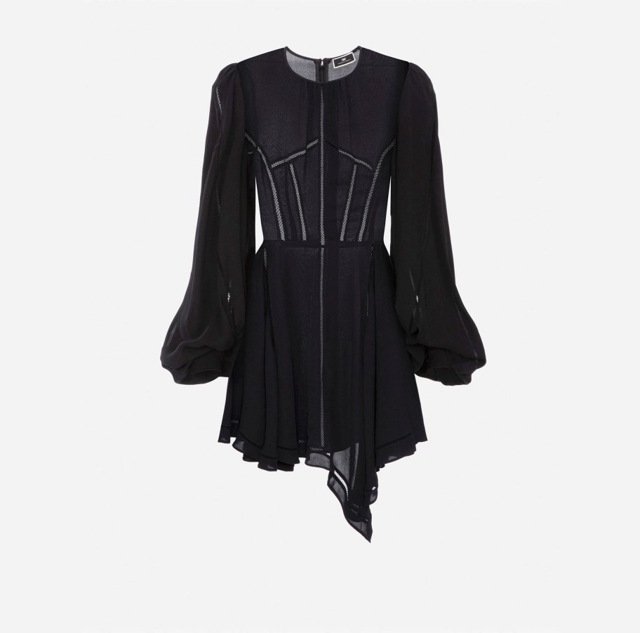 Women Elisabetta Franchi Dresses | Mini Dress With Ajour Pattern In Black