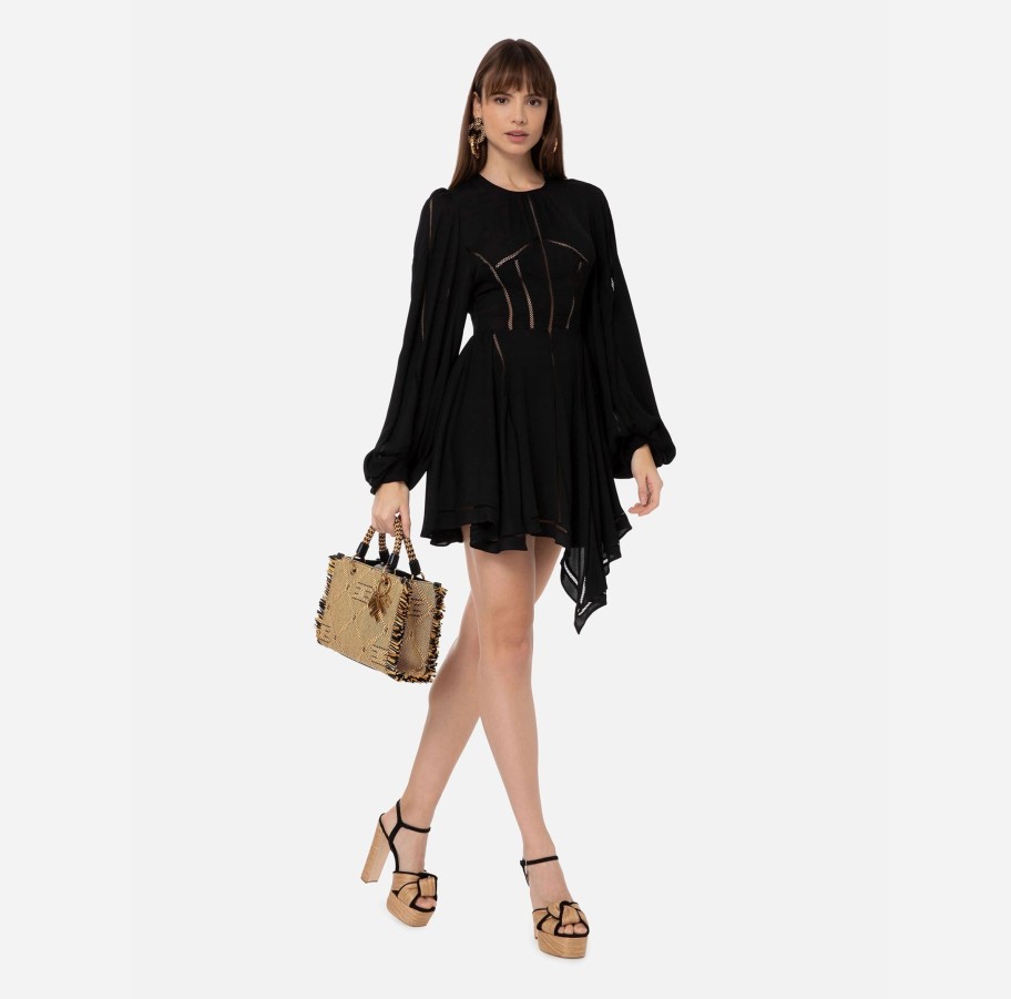 Women Elisabetta Franchi Dresses | Mini Dress With Ajour Pattern In Black