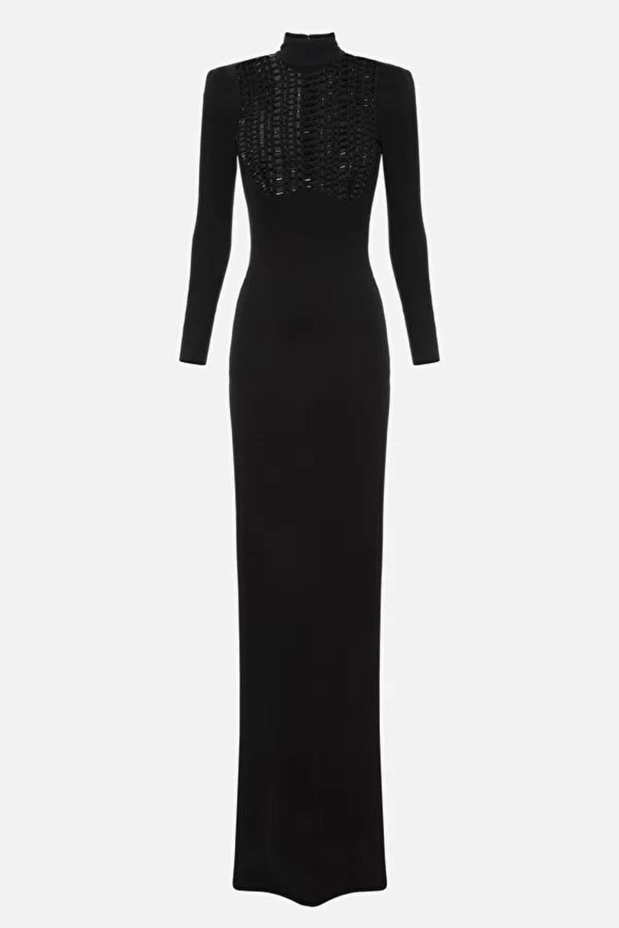 Women Elisabetta Franchi Dresses | Red Carpet Dress In Jersey With Embroidered Ascot Tie