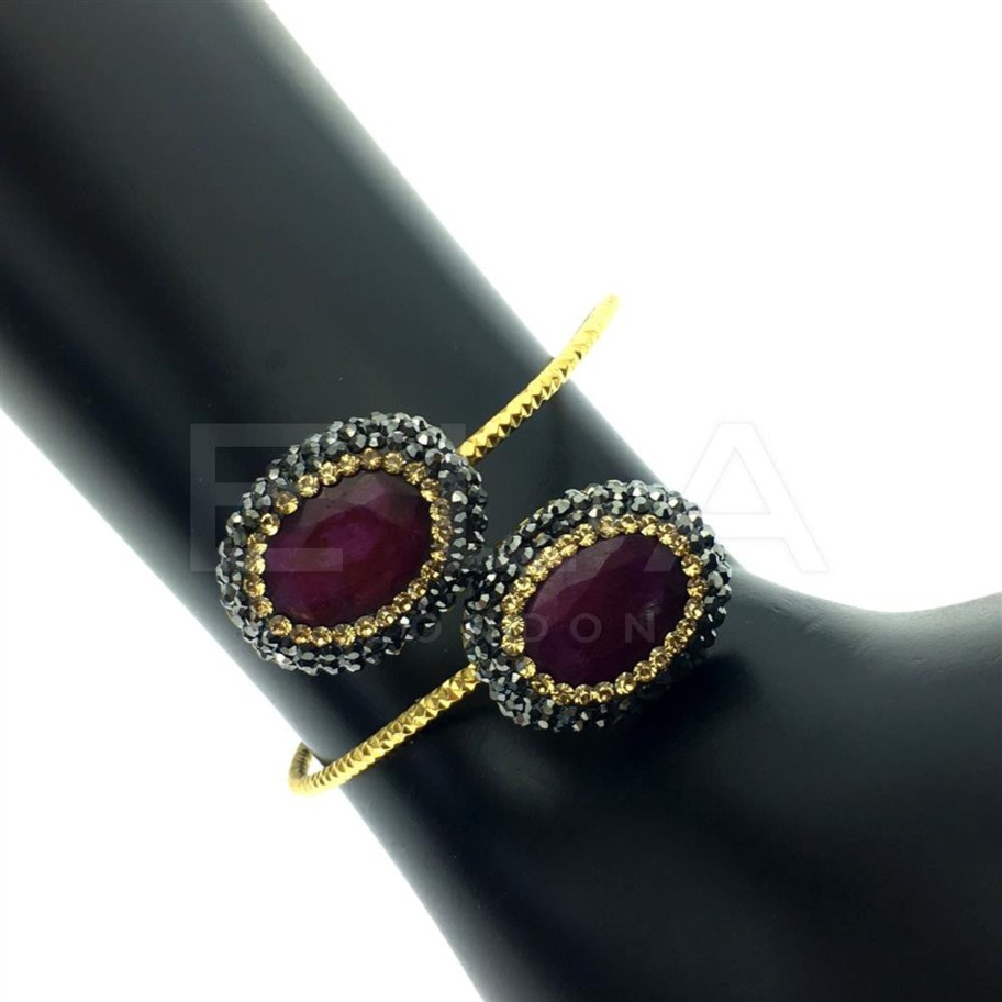 Women E L A London | Handmade Double Gems Trim Bracelet With Crystals