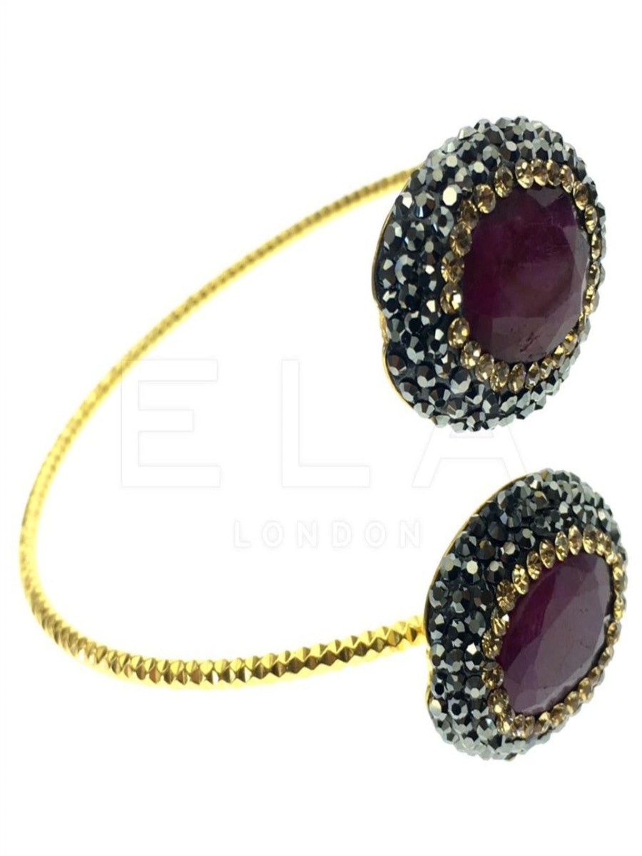 Women E L A London | Handmade Double Gems Trim Bracelet With Crystals