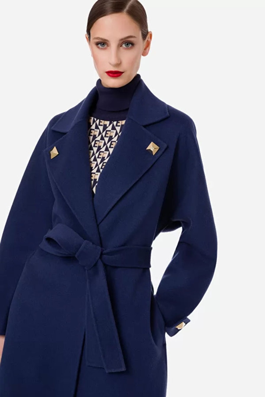 Women Elisabetta Franchi Coats | Dressing Gown Style Cloth Coat With Studs