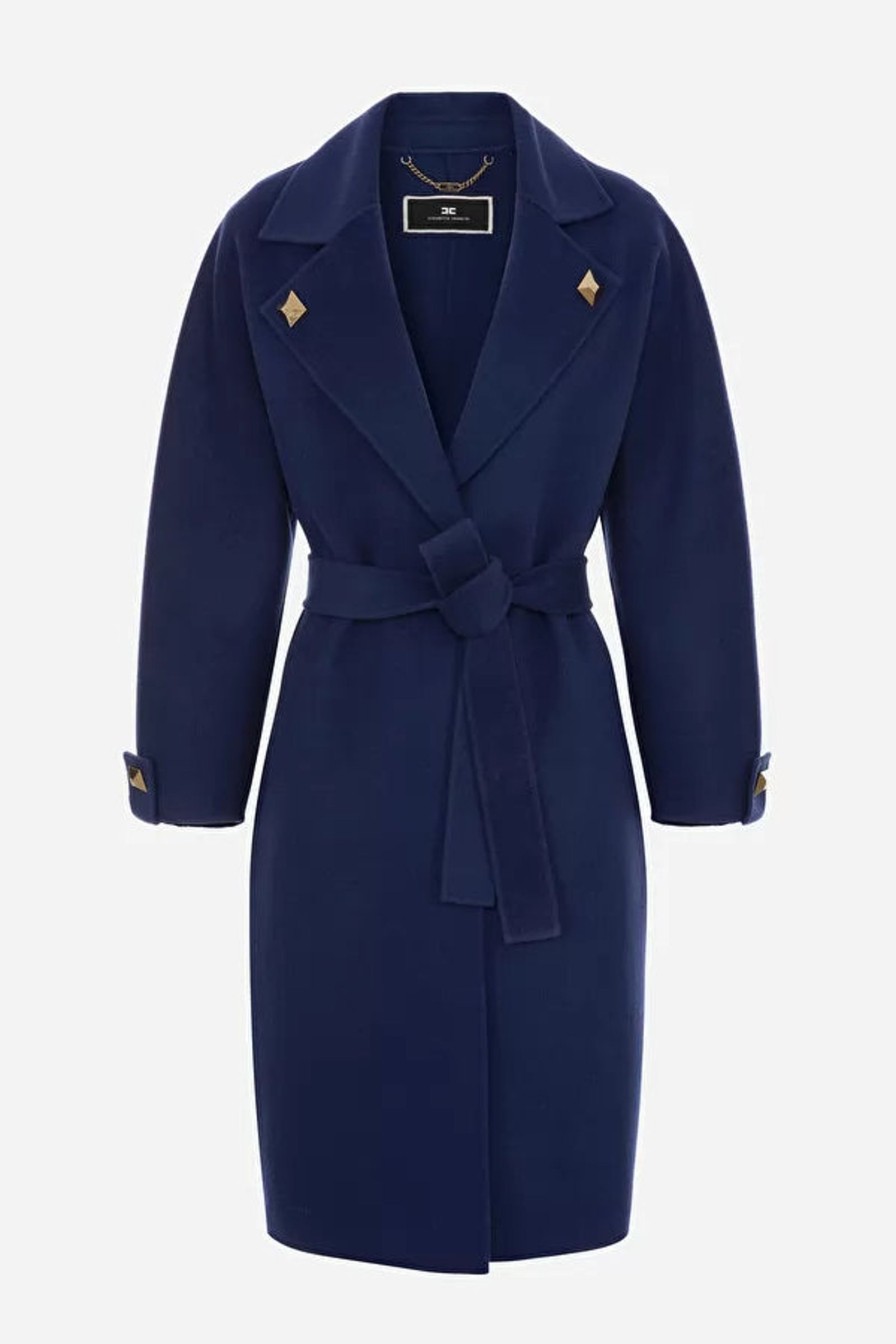 Women Elisabetta Franchi Coats | Dressing Gown Style Cloth Coat With Studs