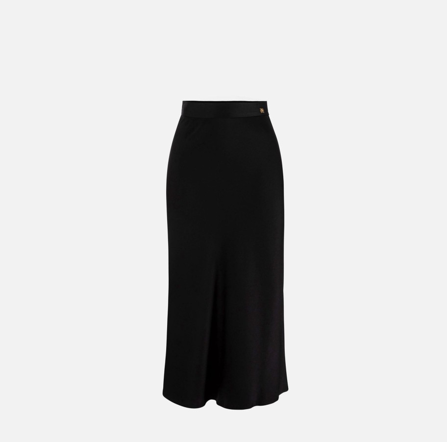 Women Elisabetta Franchi Skirts | Black Satin Midi Skirt