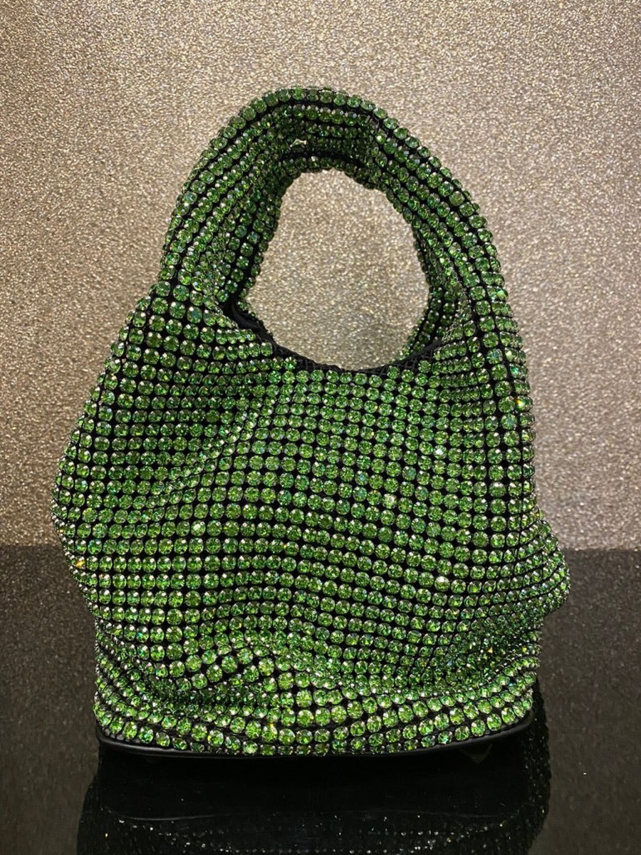 Women E L A London Bags | Twinkle Green Crystal Bucket Bag