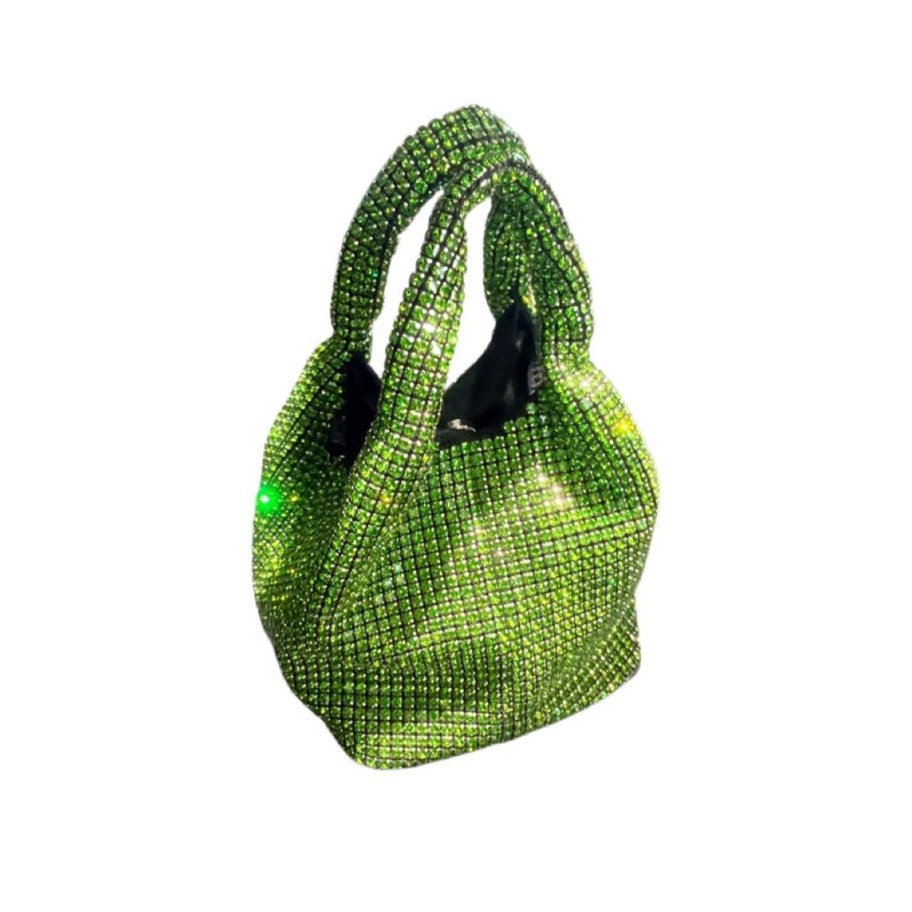 Women E L A London Bags | Twinkle Green Crystal Bucket Bag