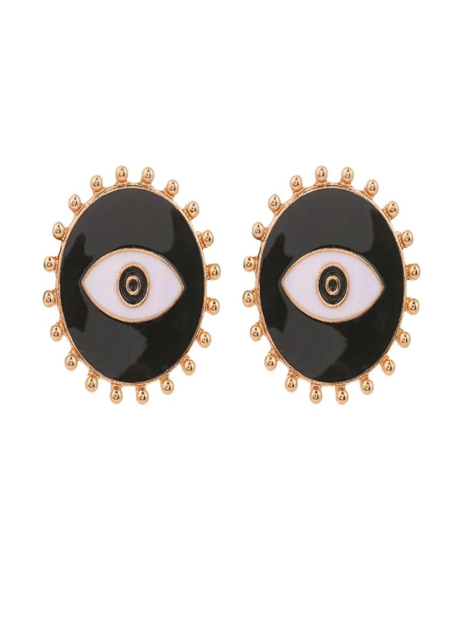 Women E L A London | Evil Eye Black Earrings