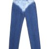 Women Push Button Pants | Blue Brief Washed Straight Jeans