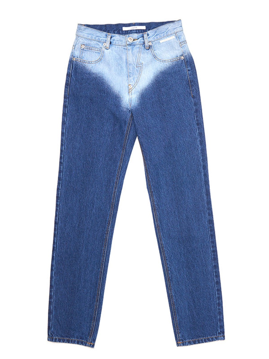 Women Push Button Pants | Blue Brief Washed Straight Jeans