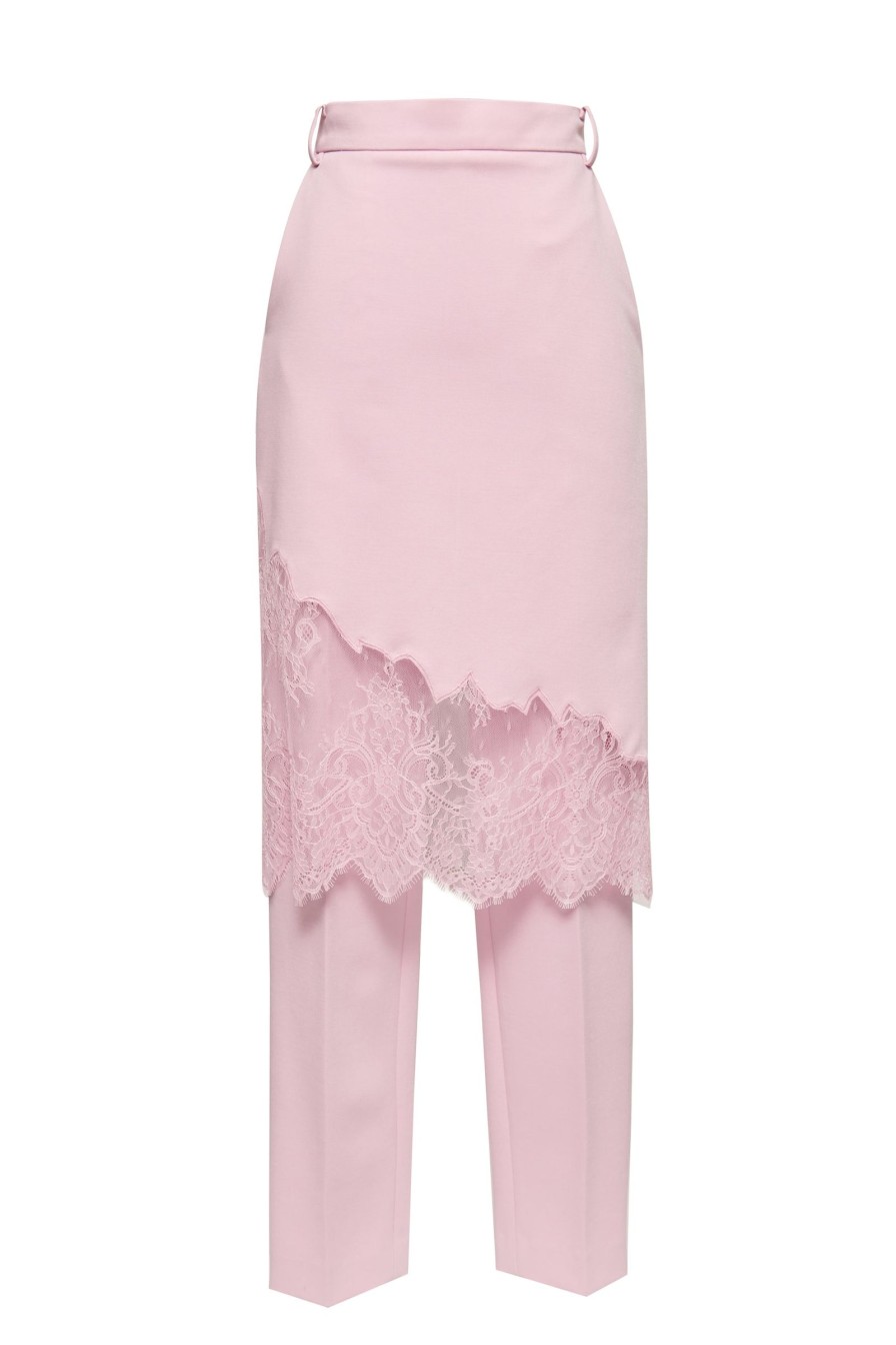 Women Push Button Pants | Pink Lace Skirt Pants