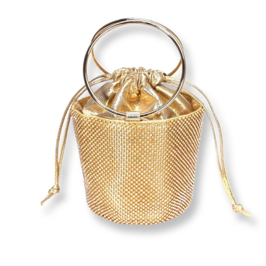 Women E L A London Bags | Crystal Gold Basket Bag