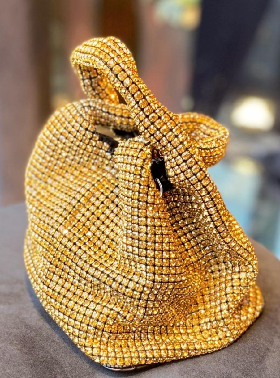 Women E L A London Bags | Twinkle Gold Crystal Bucket Bag