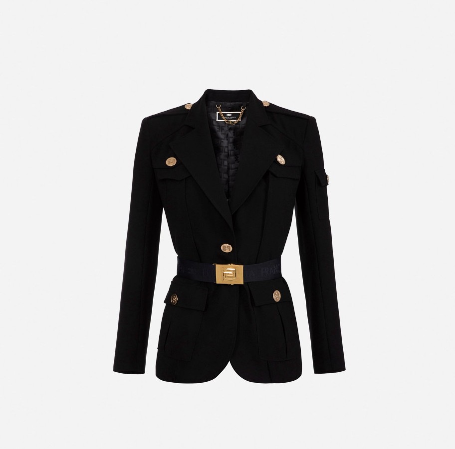 Women Elisabetta Franchi Jackets | Crepe Jacket With Pockets