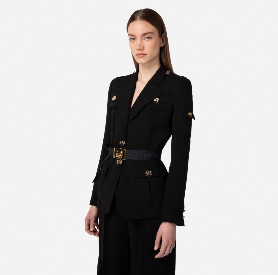 Women Elisabetta Franchi Jackets | Crepe Jacket With Pockets