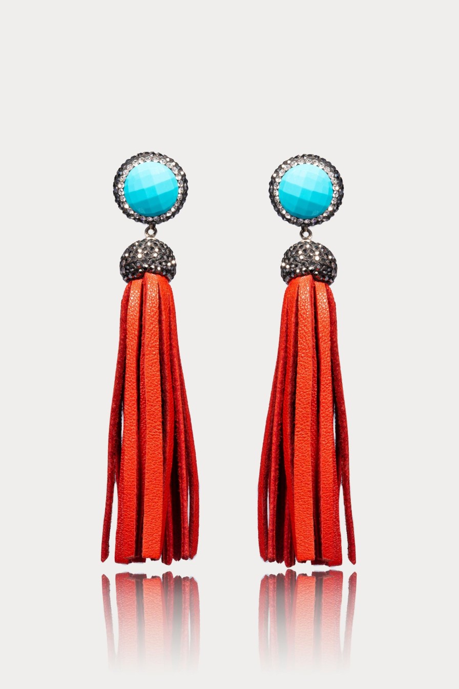 Women E L A London | Blue Red Tassel Earrings