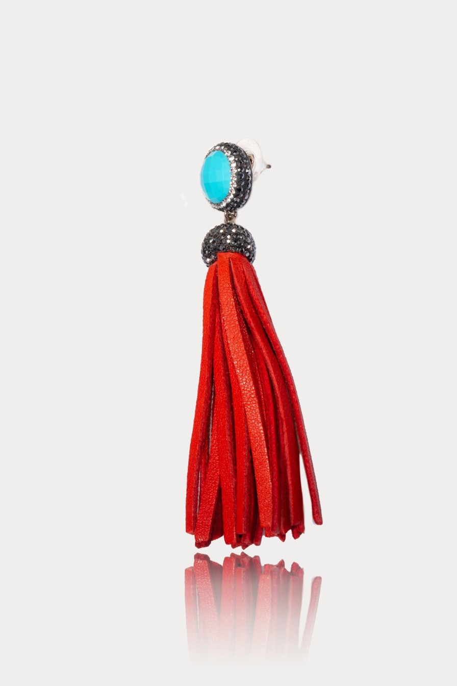 Women E L A London | Blue Red Tassel Earrings