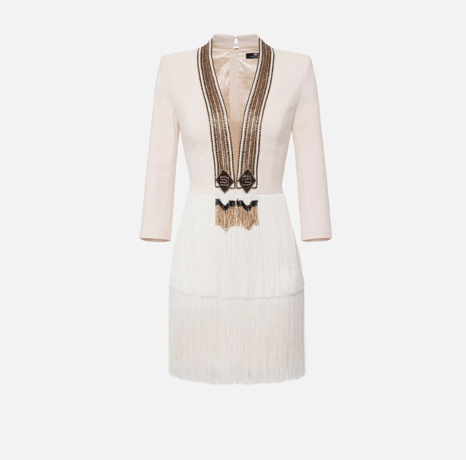 Women Elisabetta Franchi Dresses | Mini Tassel Fringe Dress With Sequins Embroidery