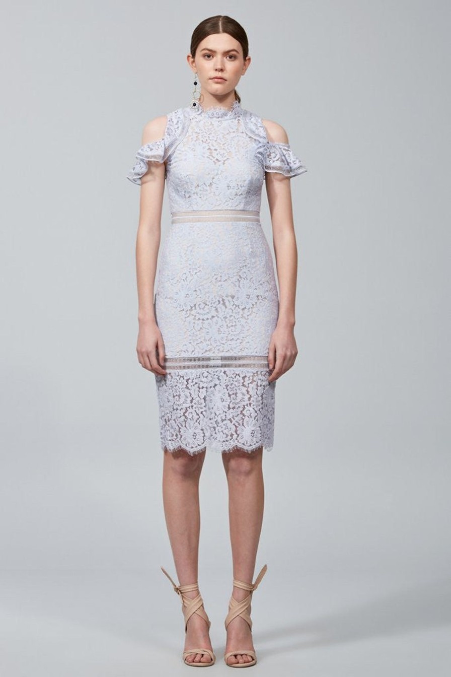 Women Keepsake Dresses | Oblivion Lace Midi Dress In Pale Blue