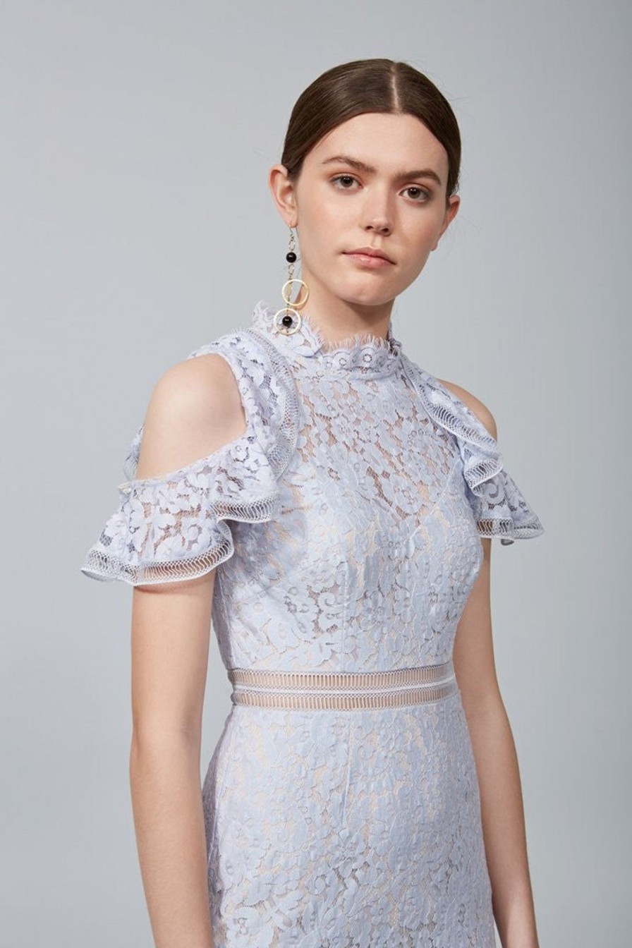 Women Keepsake Dresses | Oblivion Lace Midi Dress In Pale Blue