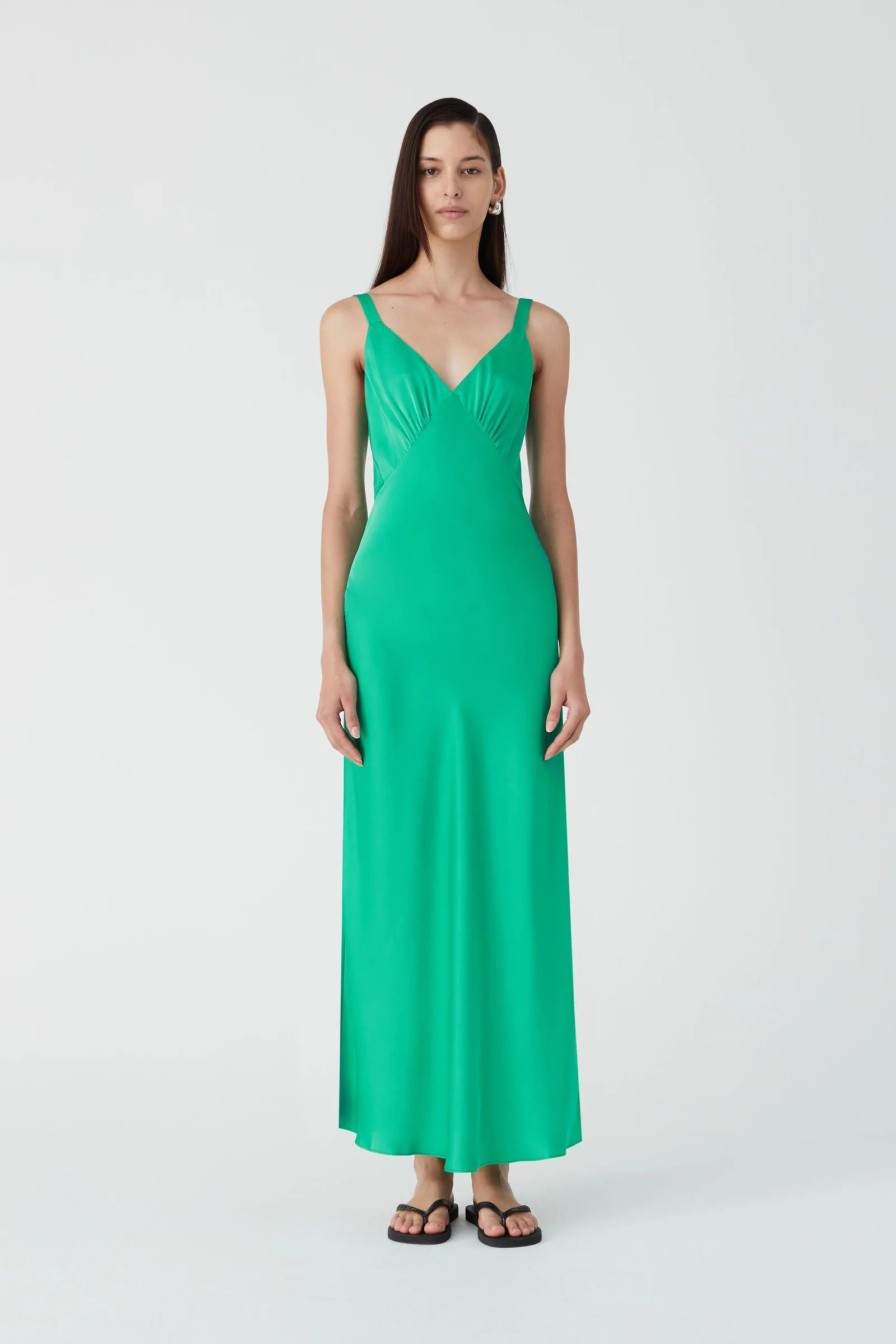 Women Misha Collection Dresses | Agustina Satin Maxi Dress In Green