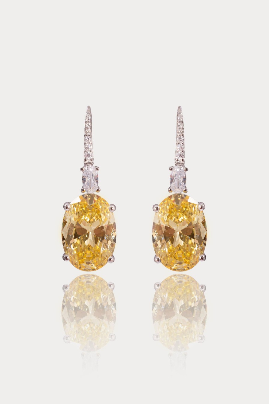 Women E L A London | Yellow Oval Drop Earrings