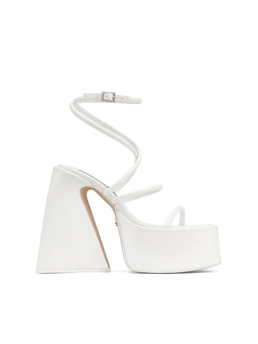 Women Naked Wolfe Sandals | Angel White Leather Strap Heel