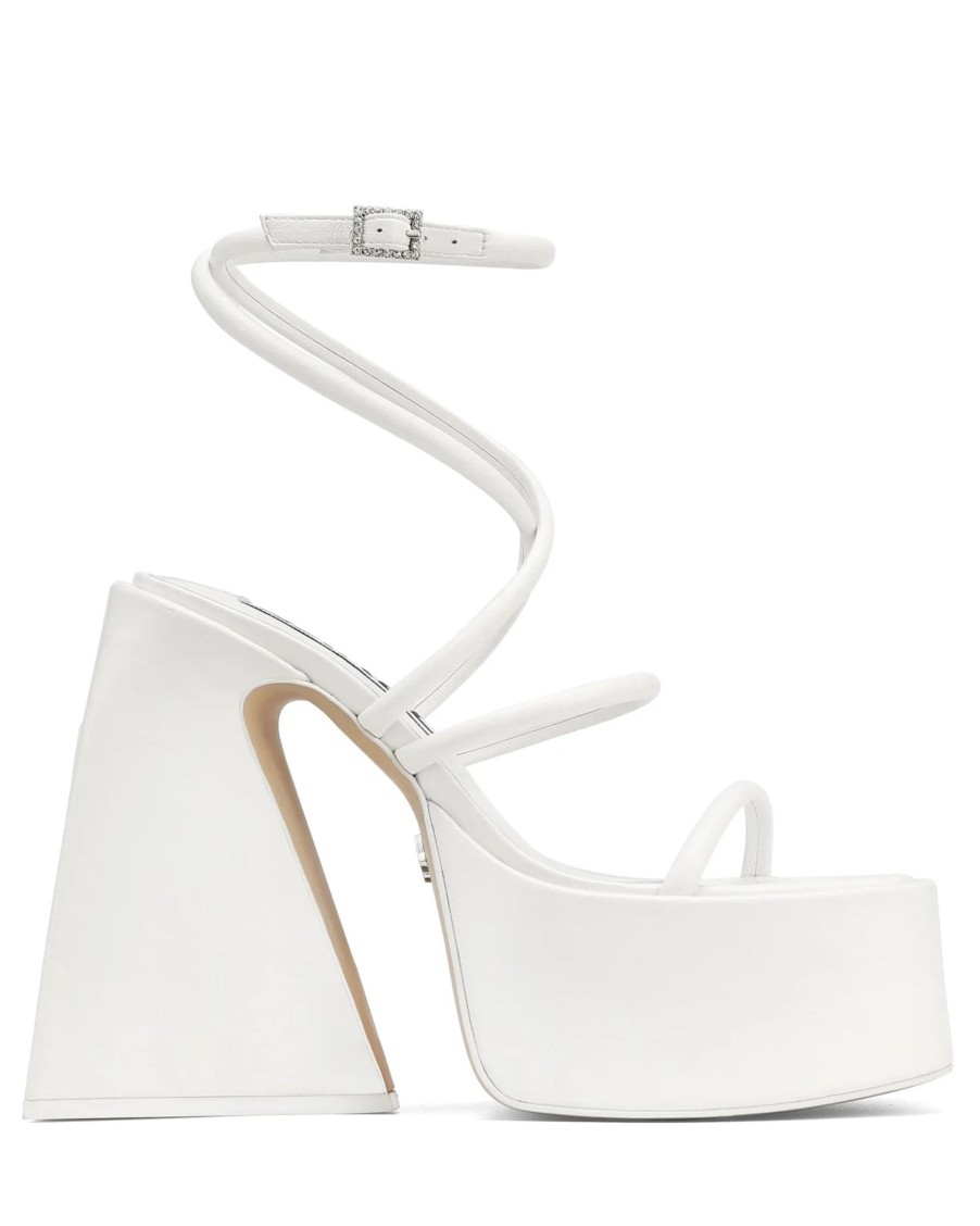 Women Naked Wolfe Sandals | Angel White Leather Strap Heel