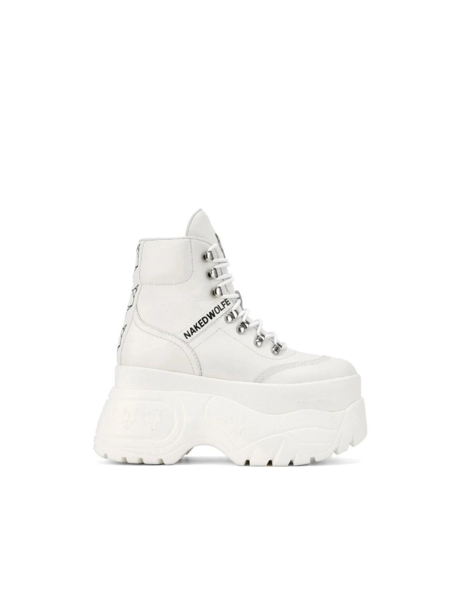 Women Naked Wolfe Boots | Spike White Leather Boot